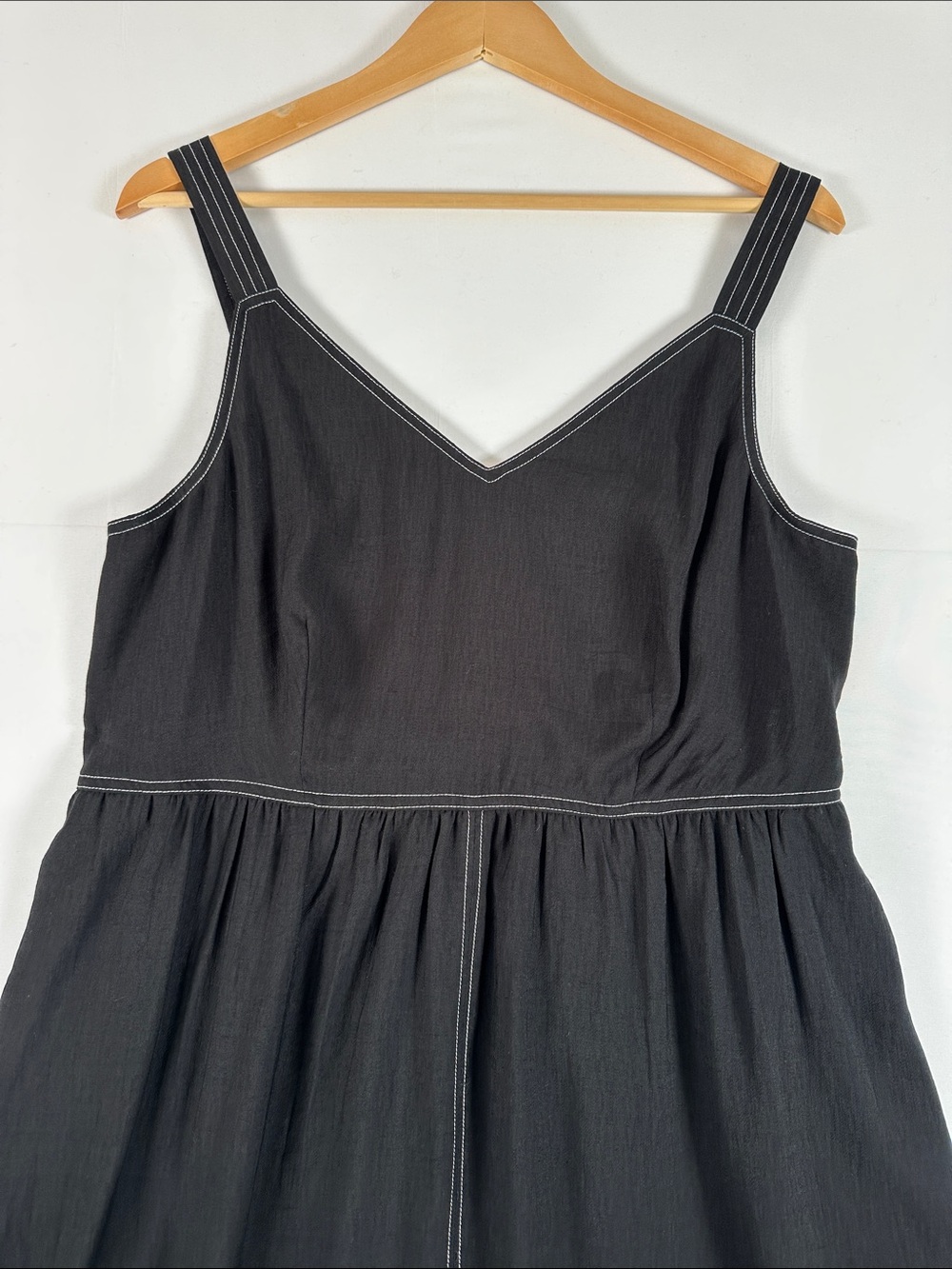 Ricki’s Black Midi Dress Contrast Stitch Sleeveless Fit Flare Utility Size L - Picture 3 of 9